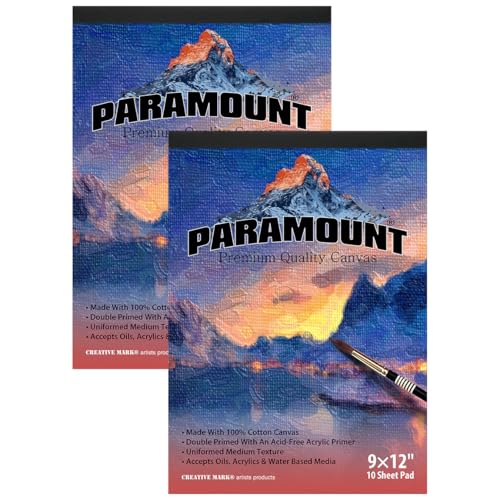 Paramount Universal Primed Premium Cotton Canvas Pads - 2 Pack - 9" x 12" - Universal Double Primed Cotton Canvas Pads for Drawing, Painting, Travel, & More - size: 9" x 12"