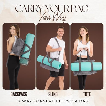 Yoga Mat Bag - Convertible Crossbody Yoga Bag, Travel Tote Back Pack | 4-in-1 Design, Fits XL Mats, 6 Smart Pockets, Heavy-Duty Strength, Water-Resistant - color: Grey
