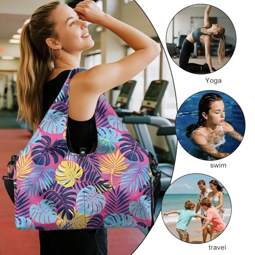 Yoga Gym Bag with Removable Adjustable Shoulder Strap, Shoe Compartment & Top Yoga Mat Holder 17.72x8.66x9.84in - color: Hawaiian Palm Leaf Print