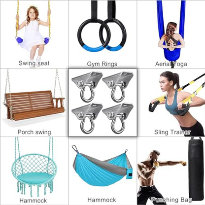 BeneLabel 4Pack Stainless Steel Swing Hanger Ceiling Mount 1000 LB Capacity 180° Swing Swing Hardware for Swing Seat, Yoga, Heavy Bag, Porch Swing, Hanging Chair with 8 Screws and 8 Expansion Bolts - color: 180° Swing(4 Pack)