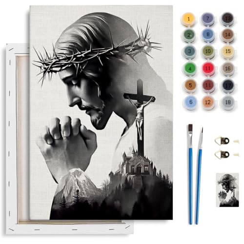 Spandrel Jesus Framed Paint by Numbers Kit for Adult, Adult Paint by Number Kits on Canvas, DIY Acrylic Oil Christmas Painting by Numbers for Home Wall Decor, 8x12in - color: Jesus, Christmas
