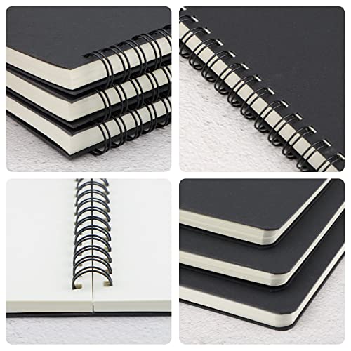 EUSOAR Spiral Notebook Journal, A5 3packs 5.5"x8.3" Hardcover Blank Kraft Sketch Notebook Journals Bulk，College Wirebound Memo Notepads Diary Planner Notebook with Unlined Paper 120pages/60sheets - color: Black, size: A5-3 Packs