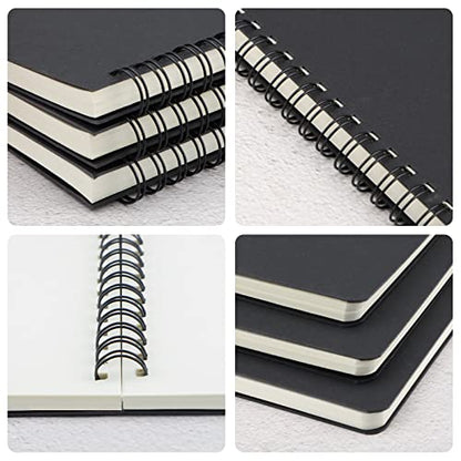 EUSOAR Spiral Notebook Journal, A5 3packs 5.5"x8.3" Hardcover Blank Kraft Sketch Notebook Journals Bulk，College Wirebound Memo Notepads Diary Planner Notebook with Unlined Paper 120pages/60sheets - color: Black, size: A5-3 Packs