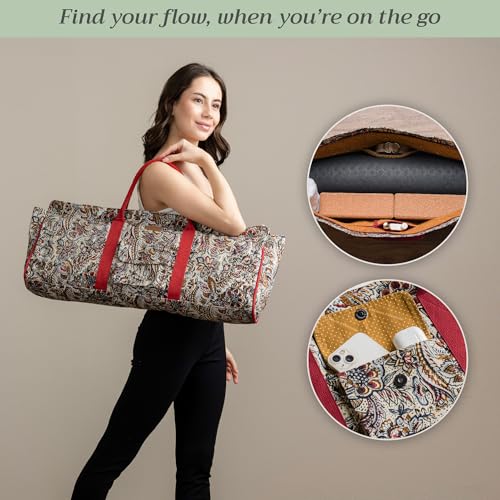 Maison d' Hermine Yoga Mat Duffle Bag Gym Tote Yoga Mat Carry Bag | Cylindrical bag for Woman Men Gifts Adjustable shoulder straps with Drawstring Water Bottle Pocket and zipper pocket - color: Jaipur, style: Yoga Mat Tote