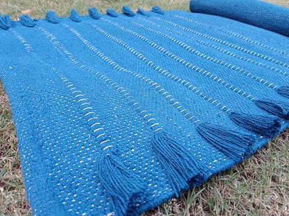 Jaipur art & Rugs Organic Cotton Yoga Mat - Eco-Friendly Hand-Woven Rug - Non Slip & Thick (24”x72”x5mm) for Everyday Fitness at Home - Comfortable Extra-Long - color: Blue 2