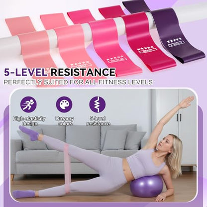 LiKiLiKi Pilates Ring and Ball Set, Home Pilates Equipment for Women with Resistance Bands, 12'' Magic Circle, 9.8'' Ball, for Strength, Toning and Flexibility, Fitness Essentials Starter Accessories - color: Purple