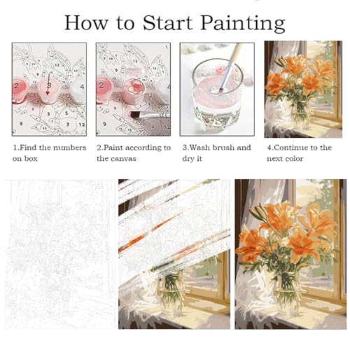 ZRIZQ Paint by Numbers Kit for Adults Beginner,Flower 16x20 | Full set with wooden brushes,rolled canvas,rich paints.Calming activity.Beginner friendly.Just open and paint. - color: 16"X20"Rolled Canvas-Flowers 10