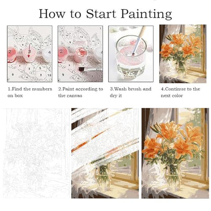 ZRIZQ Paint by Numbers Kit for Adults Beginner,Flower 16x20 | Full set with wooden brushes,rolled canvas,rich paints.Calming activity.Beginner friendly.Just open and paint. - color: 16"X20"Rolled Canvas-Flowers 10