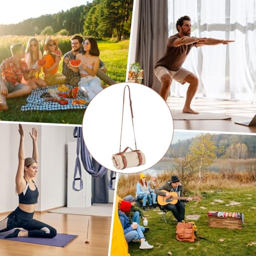 PU Leather Picnic Blanket Carry Strap with Adjustable Shoulder Strap Travel Rug Yoga Blanket Mat Carrier Portable Beach Mat Roll Holder Belt for Outdoor Camping Travel Hiking - style: with Shoulder Strap