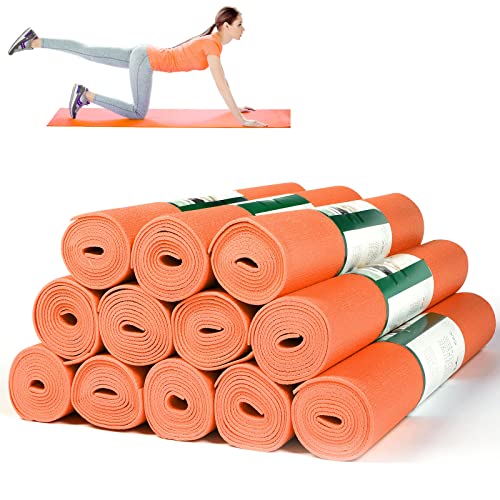 Amylove 12 Pieces Yoga Mats Bulk 68x24x0.12 Inch Exercise Non Slip Fitness Workout Mats for Women Men Home Workout Gym Yoga - color: Orange