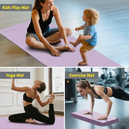 Foldable Yoga Mat Extra Large 74"×31.5" - color: Light Purple+Black