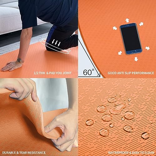 Hatha Yoga Large TPE Yoga Mat 6'x4'x1/2" Extra Thick Non-Slip Exercise Mat - for Yoga Pilates & Home Gym Workouts - color: Orange