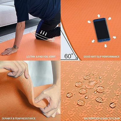 Hatha Yoga Large TPE Yoga Mat 6'x4'x1/2" Extra Thick Non-Slip Exercise Mat - for Yoga Pilates & Home Gym Workouts - color: Orange