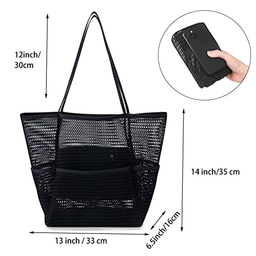 Iioscre Beach Bag for Women, Causal Hobo Handbags with Zipper Inner Pocket - color: Black-001