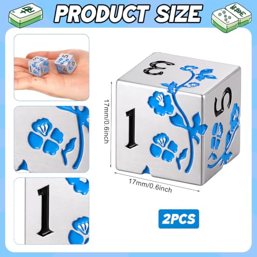 2 Pcs Mahjong Dice Metal, Modern, Silver Blue | D6 Mah Jong Dice,Standard Size Mahjong Dice, Durable Material, Replacement for Lost Dice, Board Game Mahjong Supplies - color: Silver Blue, size: Modern