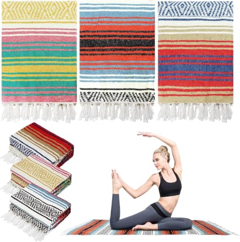 3 Pcs Mexican Blanket Bulk, 130 x 180 cm Large Yoga Blanket | Cotton Outdoor Camping Blankets with Fringed for Outdoor Beach Picnic Home Decor