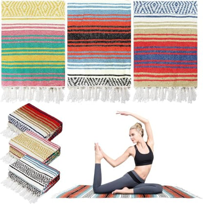 3 Pcs Mexican Blanket Bulk, 130 x 180 cm Large Yoga Blanket | Cotton Outdoor Camping Blankets with Fringed for Outdoor Beach Picnic Home Decor