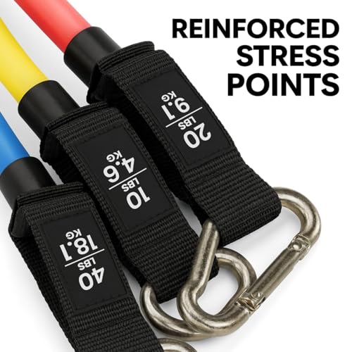 Thorza 11-Piece Tube Resistance Bands Set, Full Body Strength Training | 5 levels tube exercise bands without latex TPE, door anchor, handles, ankle straps & 1 bag