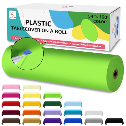 54IN X 160FT Plastic Table Cover Roll with Cutter Box, Cut to Size Plastic Table Cloths for Parties, Birthday, (Lime Green, 54"x1920") - color: Lime Green, size: 1920" x 54" (Rectangular)