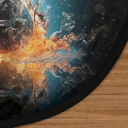 Electric Guitar Music Round Area Rug 5Ft Fire Guitar CircleCarpet Floor Mat - color: Guitar, size: 5 ft