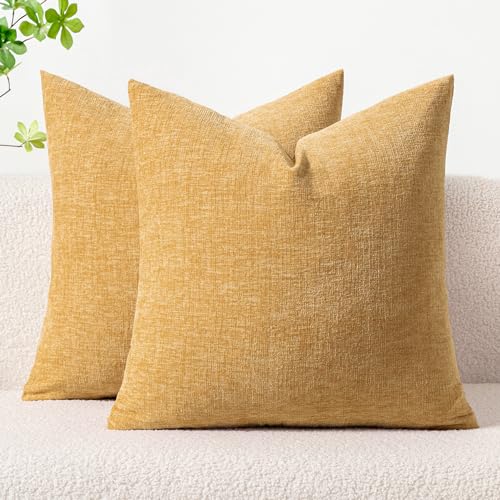 MIULEE Soft Chenille Throw Pillow Covers Beige Yellow 16x16 Inch Pack of 2 | Modern Home Decor, Classic Decorative Pillows, Solid Dyed Cases, Boho Couch Cushion Covers for Sofa Bed Living Room - color: Beige Yellow, size: 16" x 16" (Pack of 2)