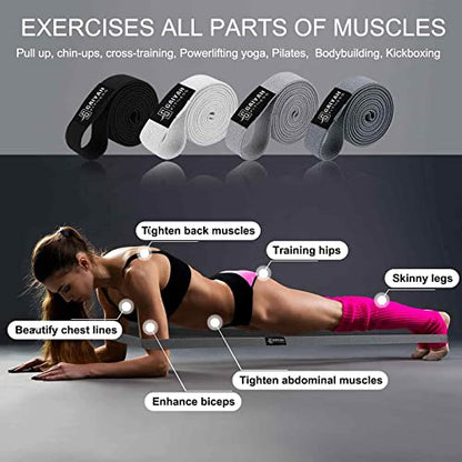 76 Inch Extra Long Fabric Resistance Band with Workout Guide for Men & Women, Non-Slip,up to 150 LBS for Strength Training, Pull-Up Assist, Yoga & Physical Therapy - color: White/Gray/Dark Gray/Black