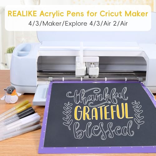 REALIKE Acrylic Gel Pens Compatible with Cricut Maker 4/Maker 3/Maker/Explore 5/4/3/Air 2/Air, Black White Silver Gold Acrylic Pens for Rocks, Paper, Wood, Canvas, Glass, Ceramic, Fabric (0.8 Tip)