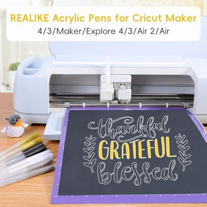 REALIKE Acrylic Gel Pens Compatible with Cricut Maker 4/Maker 3/Maker/Explore 5/4/3/Air 2/Air, Black White Silver Gold Acrylic Pens for Rocks, Paper, Wood, Canvas, Glass, Ceramic, Fabric (0.8 Tip)