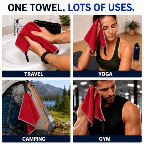 Backpacking Ultralight Quick Dry Microfiber Soft Fast Drying Hand and Face Towel Wash Cloth Camping Yoga Hiking Active Lifestyle Small (Red, Small) - color: Red, size: Small