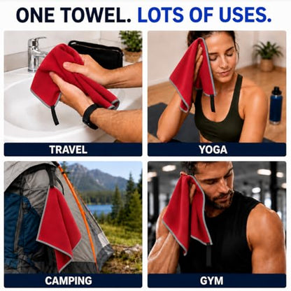 Backpacking Ultralight Quick Dry Microfiber Soft Fast Drying Hand and Face Towel Wash Cloth Camping Yoga Hiking Active Lifestyle Small (Red, Small) - color: Red, size: Small