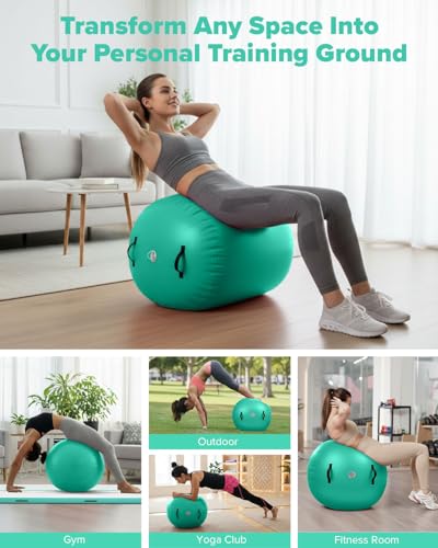 Gymnastics Air Roller Air Barrel Inflatable Tumbling Mat Tumble Air Spot - Gymnastics Training Springboard - Round Inflatable Springboard with Pump for Yoga Training Cheerleading Home Use - color: Green, size: （H）39.37inch*(Diam)31.5inch