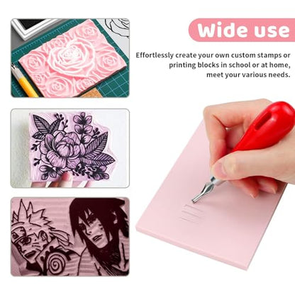 6 Pack 8"x6" Pale Pink Rubber Stamp Carving Blocks Rubber Carved Brick Soft Rubber Linoleum Block for Craft Project - style: 8"x6"