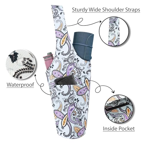 Yoga Mat Bag Yoga Tote Bag with Large Pocket and Zipper Pocket Yoga Mat Bag Carrier Fit Most Size Mats and All You Stuff - color: light blue