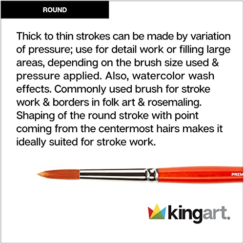 KINGART Premium 5PC. Radiant 6000 Series Round Artist Brush Set, Synthetic Taklon for Acrylic, Oil, Watercolor Paint, Short Handle, 5 Brushes Sizes: 10/0, 3/0, 2/0, 4, 6
