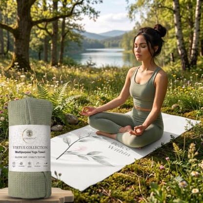 COREMOTION Non-Slip Hot Yoga Mat Towel 24" x 72", Waffle Microfiber, Super Absorbent, Quick-Dry, Silicone Grip Dots for Yoga, Pilates, Bikram, Gym, Travel, (Peace Within)