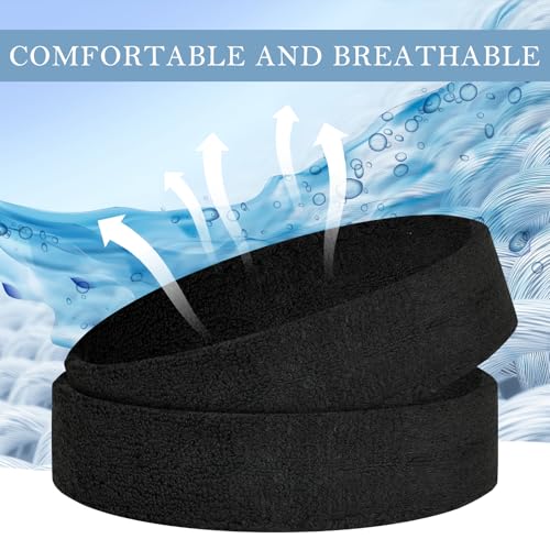 4 Pack Cotton Terry Sweat Headbands for Men Women Running Gym - color: Black