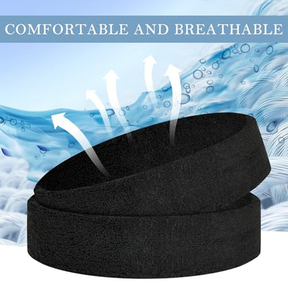 4 Pack Cotton Terry Sweat Headbands for Men Women Running Gym - color: Black