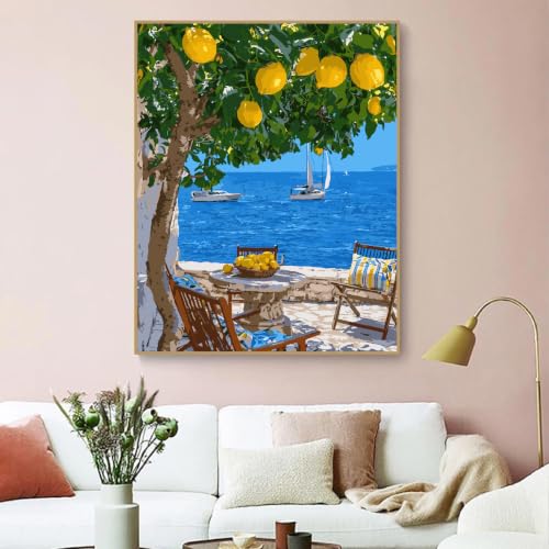 ZRIZQ Landscape Paint by Numbers Kit for Adults Beginner,Lemon Tree,16x20 | Full set with rich paints,wooden brushes,rolled canvas.Calming activity.Beginner friendly.Just open and paint. - color: 16"X20"Rolled Canvas(Frameless)-Landscape 19