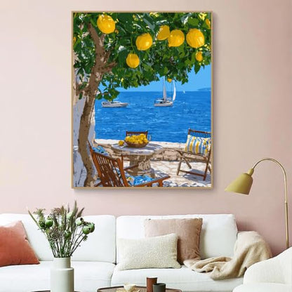 ZRIZQ Landscape Paint by Numbers Kit for Adults Beginner,Lemon Tree,16x20 | Full set with rich paints,wooden brushes,rolled canvas.Calming activity.Beginner friendly.Just open and paint. - color: 16"X20"Rolled Canvas(Frameless)-Landscape 19