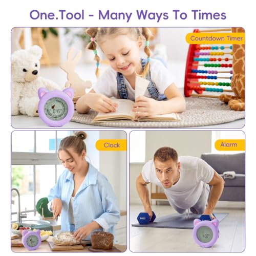 299 Minute Visual Timer for Kids, Cat Countdown Timer with Pause ﻿ | Digital Classroom Timer with Clock and Alarm, ADHD Autism Toddler Support, Time Management Tool, Girl Pomodoro Timer, Purple