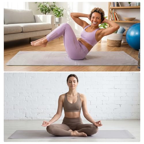 Woanger 2 Pack Hot Yoga Mat Thick 12mm and Towel Non Slip 72" x 26.5" Extra Large Absorbent Microfiber with Nylon Strap for Pilates Exercise Fitness Workout