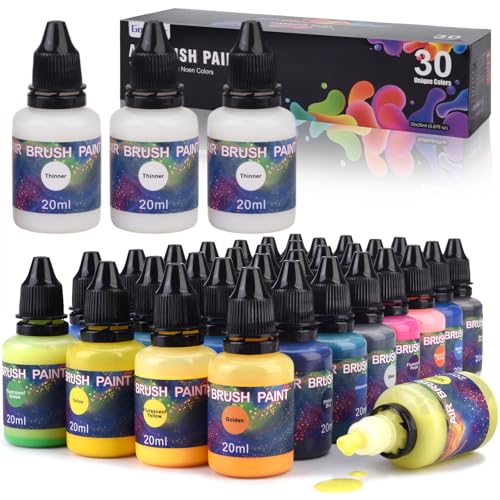 Gocheer Airbrush Paint - 30 Colors with 3 Thinner, Ready to Spray Airbrush Paint Set, Water-Based Acrylic Air Brush Paints for Metal, Plastic Models, Canvas, Wood - 33 Bottles