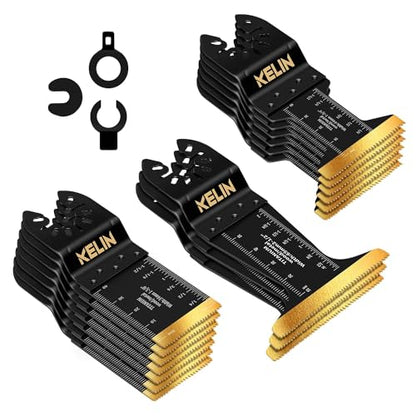 16pcs Titanium Oscillating Tool Blades, Universal Multitool Blades | Oscillating Saw Blade for Hard Wood, Metal,Nails, Laminate Flooring, Multi Tool Blades Kits for Milwaukee Dewalt Bosch Ryobi - size: 16 PCS