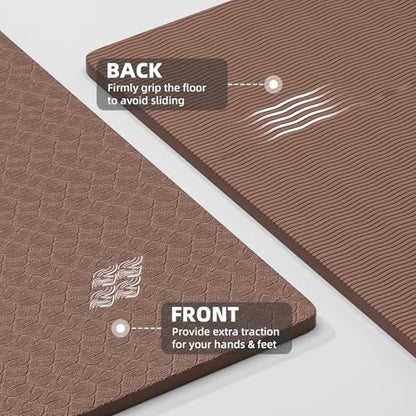 ILILI Exercise Mat 72''x25''×0.3''(8MM) | Compact Eco Friendly TPE Yoga Mat for Pilates & Fitness, Tear Resistant with Carry Strap for Home Gym Studio Stretching - color: brown