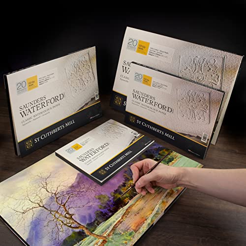 St. Cuthberts Mill Saunders Watercolor Paper Block - 20x14-inch White 100% Cotton - 20 Sheets of 140lb Rough for Gouache Ink Acrylic Charcoal and More