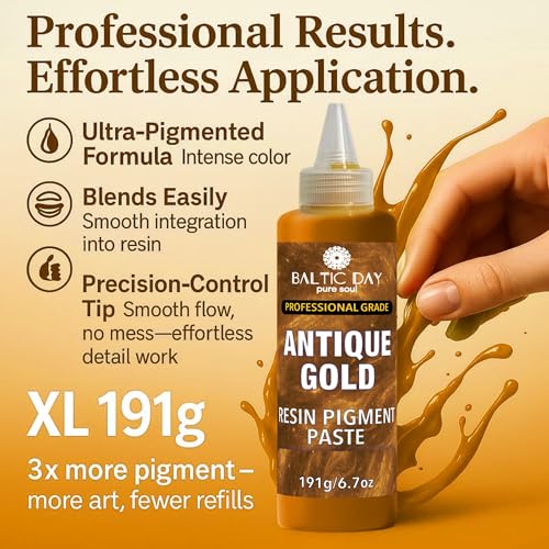 BALTIC DAY Antique Gold Epoxy Resin Pigment Paste, Extra Large 191g (6.7oz) – Metallic Resin Colorant, Highly Concentrated Epoxy Dye, Mica Powder Alternative for Resin Art, Jewelry, Tumblers, Geode & Crafts - color: Antique Gold