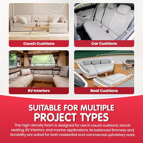 FOAMYFOAM High Density 4 inch Thick, 24 inch Wide, 24 inch Long Upholstery Foam, Cushion Replacement - size: 4" x 24" x 24" (1 Pack)