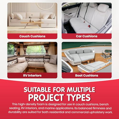 FOAMYFOAM High Density 4 inch Thick, 24 inch Wide, 24 inch Long Upholstery Foam, Cushion Replacement - size: 4" x 24" x 24" (1 Pack)