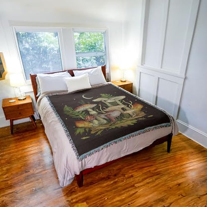 Pure Country Weavers Autumn Mushrooms by Episodic Drawing - Gift Tapestry Throw Blanket Woven from Cotton - Made in The USA (72x54) - color: Autumn Mushrooms, size: 72x54