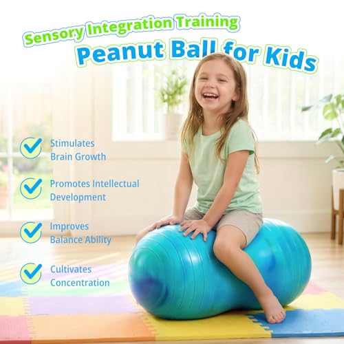18''/20'' Peanut Ball for Kids & Adults, Anti-Burst Exercise Ball - color: Blue-green, size: 18''(45cm*90cm)